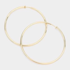 Gold Clip On Big Hoop Earrings Casual Simple 3.2 Oversized Metal
